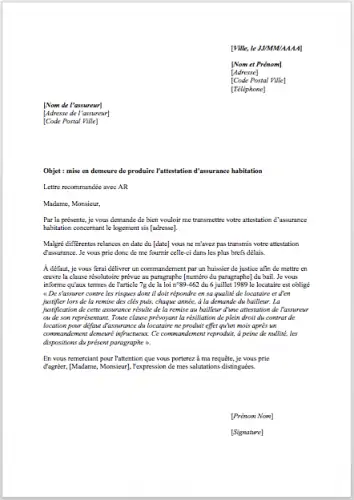 mise en demeure du locataire