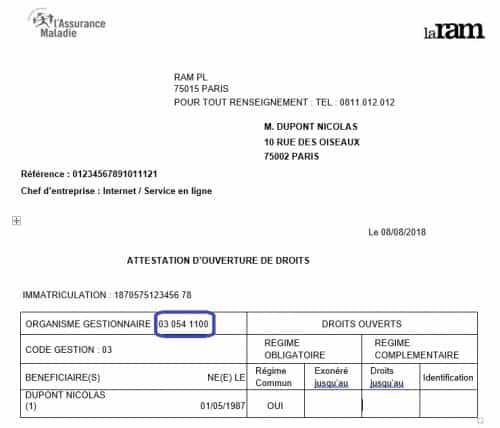 code organisme de rattachement