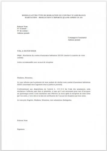 lettre resiliation loi hamon assurance habitation