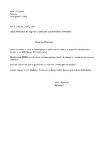 modele lettre dispense mutuelle obligatoire