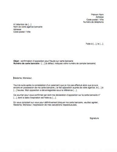 fraude carte bancaire lettre