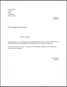 modele opposition prelevement banque