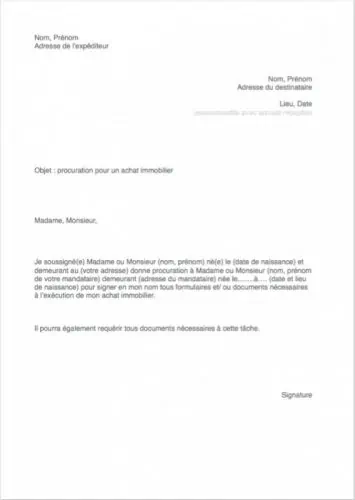 lettre modele procuration vente immobiliere compromis