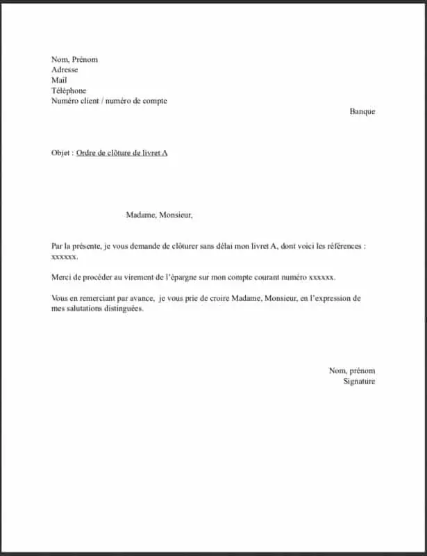 modele cloture livret a