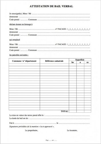 attestation bail verbal location