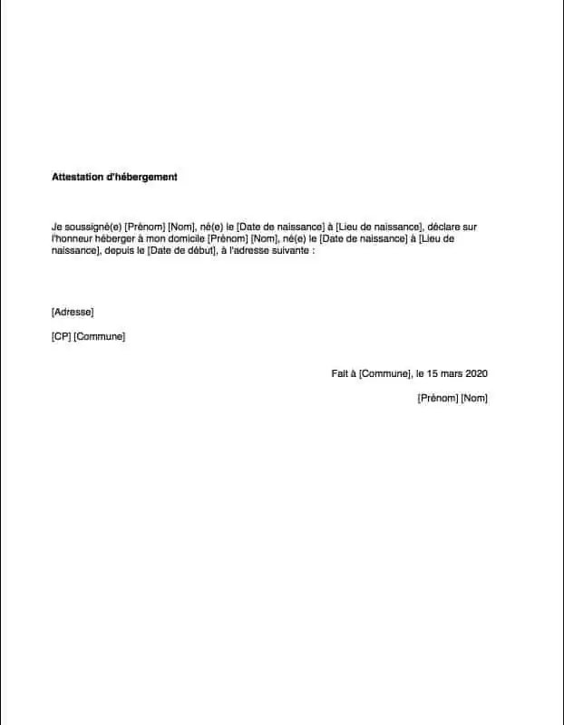 attestation hebergement titre gratuit