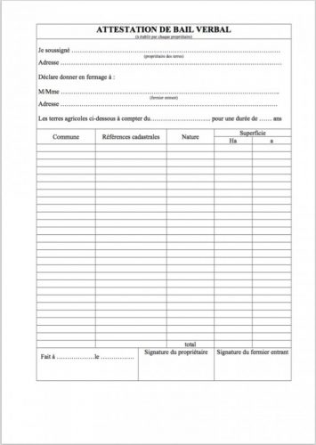 bail verbal agricole attestation