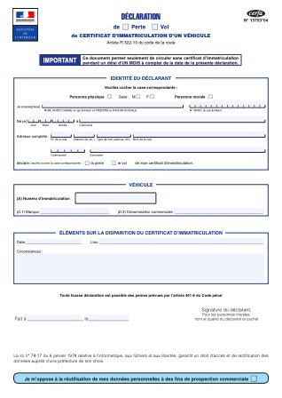cerfa perte carte grise 1