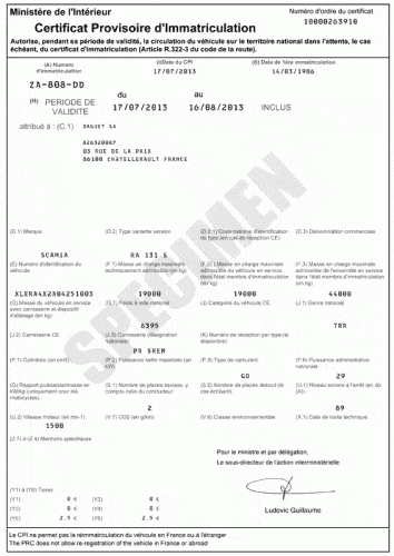 certificat immatriculation provisoire