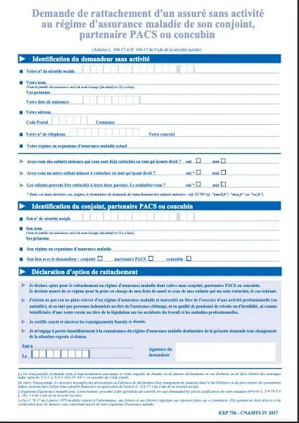 formulaire rattachament conjoint regime assurance maladie