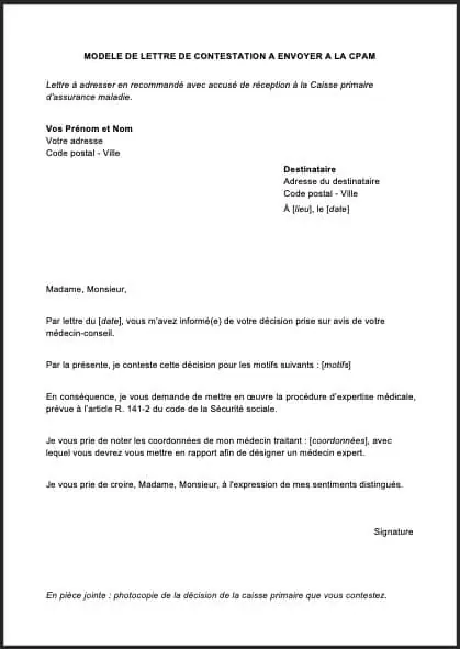 lettre contestation cpam