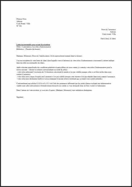 lettre contestation refus prise en charge assurance