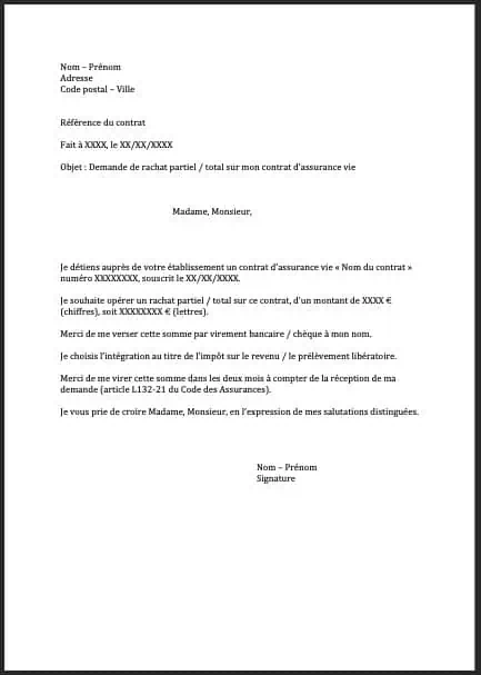 lettre deblocage assurance vie