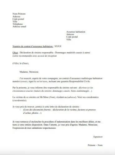 lettre declaration assurance objet casse