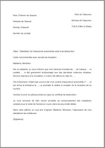 lettre resiliation assurance auto destruction 1