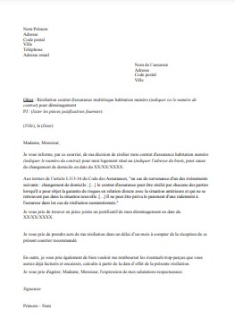 lettre resiliation assurance habitation demenagement