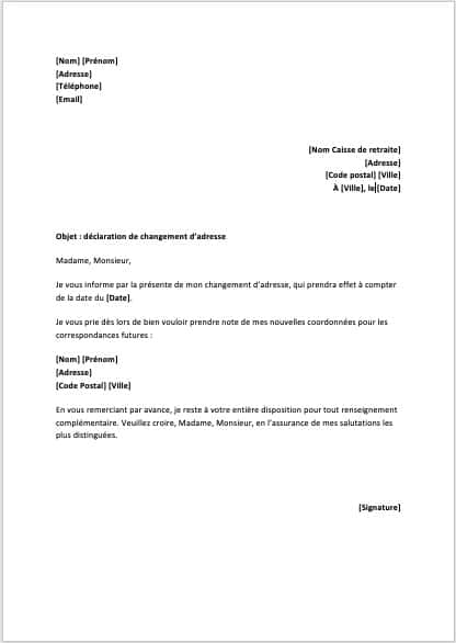 modele lettre changement adresse caisse retraite 1