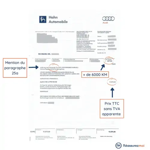 facture achat vehicule doccasion sans TVA