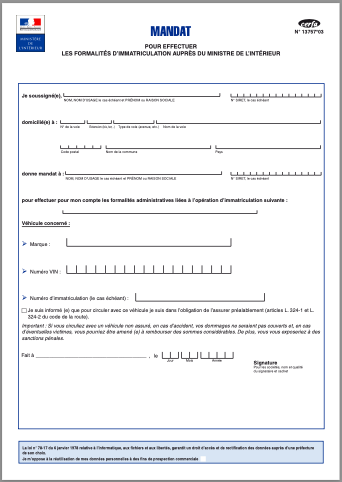 mandat immatriculation