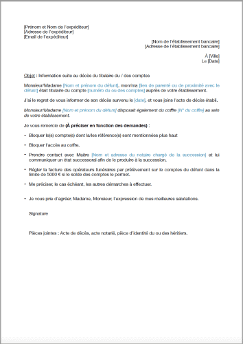 modele lettre succession compte