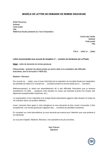 Lettre de demande de remise gracieuse