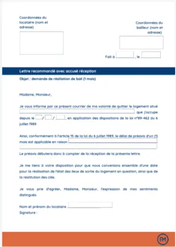 lettre resiliaiton bail proprietaire